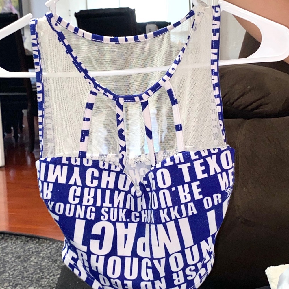 Blue and white printed Crop top